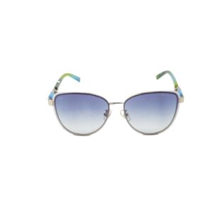 Daniel Karter Silver Cat-Eye Sunglasses with Blue Green Gradient Lenses and Tropical Temples