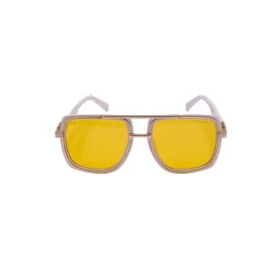 DK Golden Hour Square Aviator Sunglasses (White Frame, Yellow Lens)