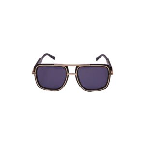 DK Golden Hour Square Aviator Sunglasses (Black/Rose Gold Frame, Purple Lens)